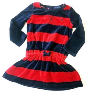 Ralph Lauren Dress sz 18 m Red and Blue Stripe Long Sleeve Tunic Dress Velour
